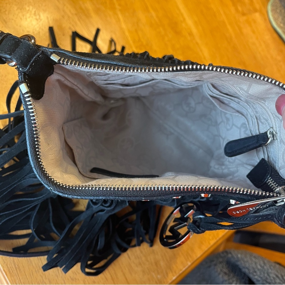 Michael Kors Black Fringe Suede Crossbody Bag with Silver Accents - Picture 7 of 9